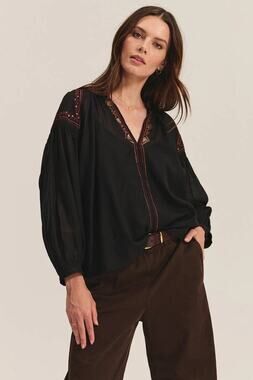 Velvet by Graham & Spencer Bridget Beaded  Blouse in Black XS